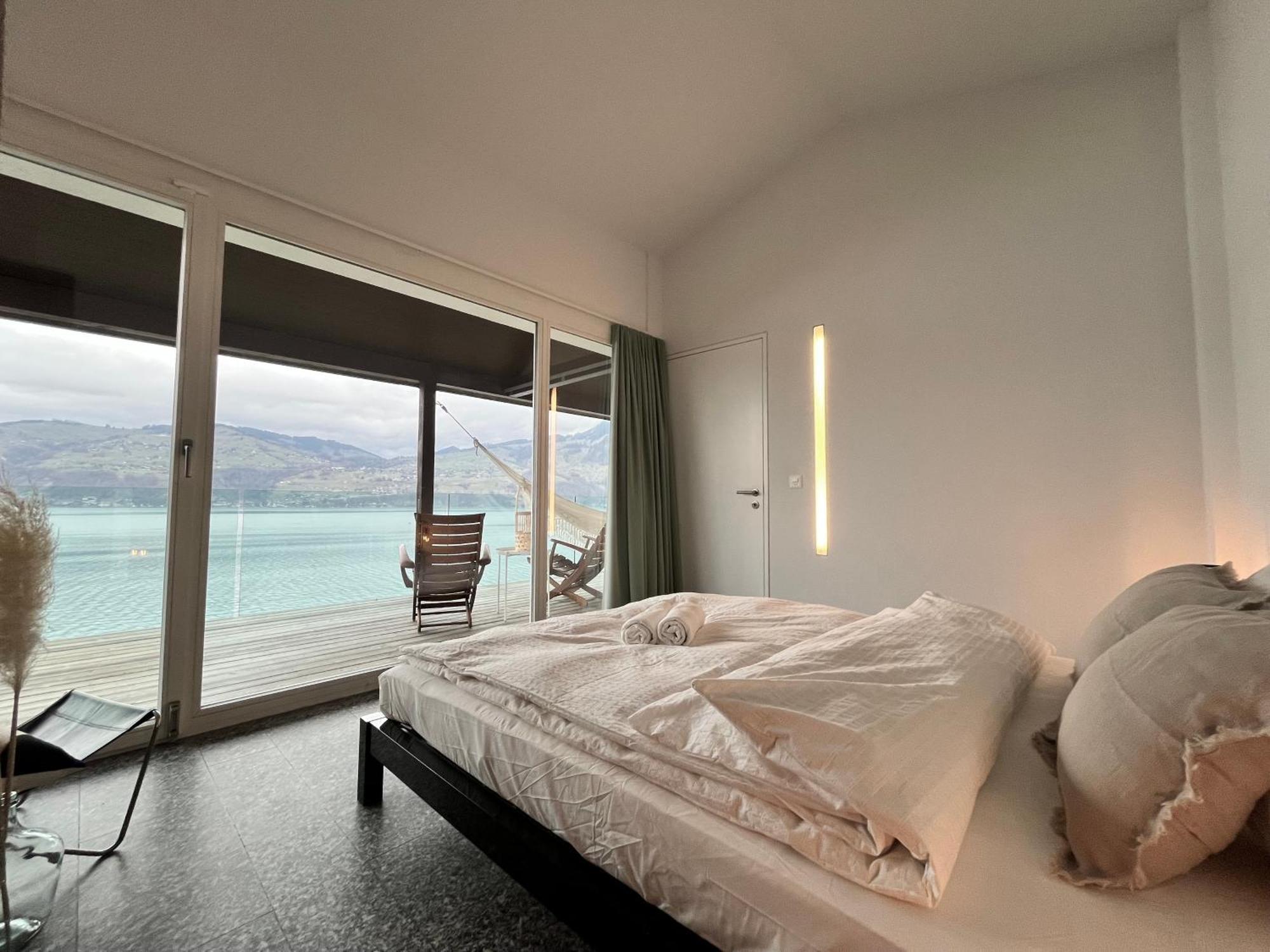 Wohnung Mit Grossartiger Seesicht Und Balkon Spiez Eksteriør billede