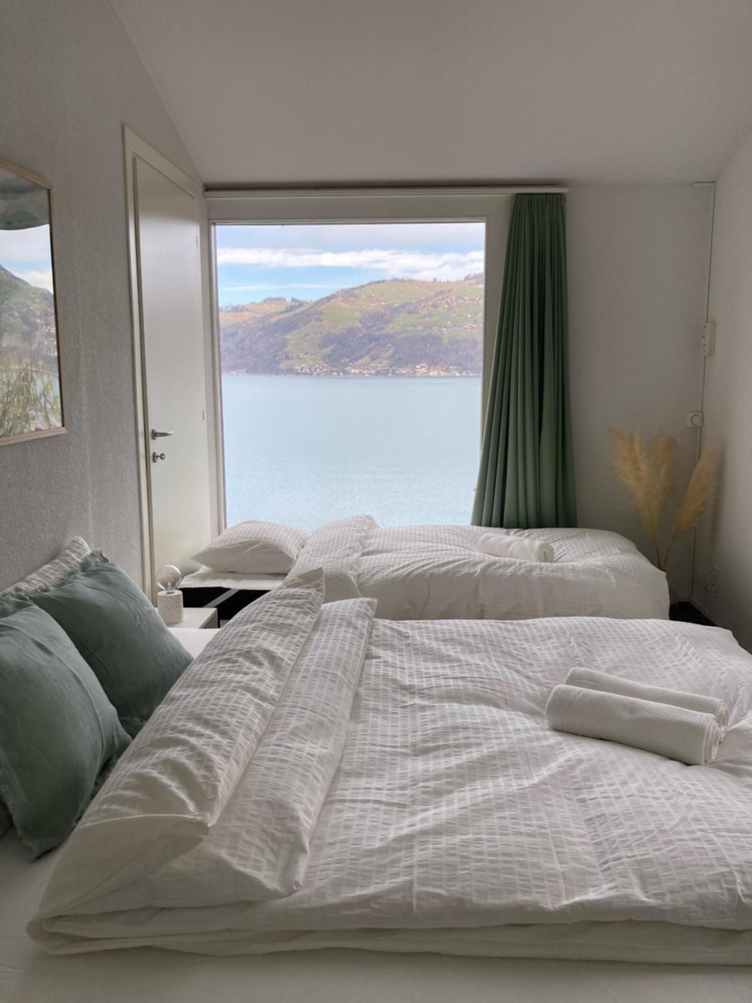 Wohnung Mit Grossartiger Seesicht Und Balkon Spiez Eksteriør billede